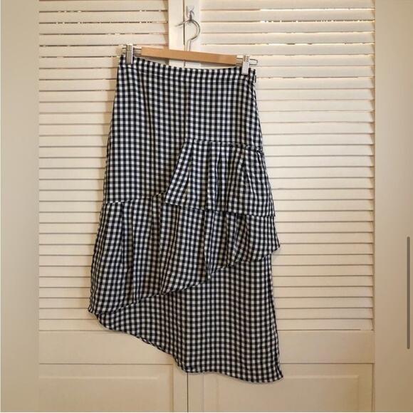 Tibi Asymmetrical Gingham Ruffle Skirt - Picture 4 of 12